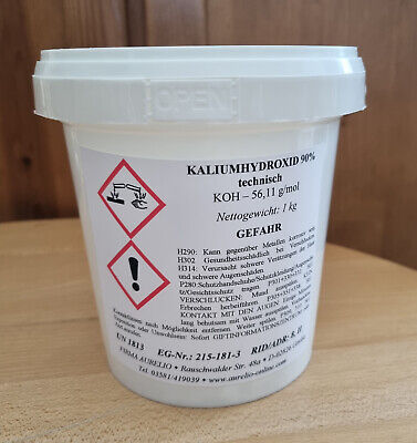 Kaliumhydroxid technisch (KOH) mind. 90% - 1 kg in Flocken (nr 154-0001)