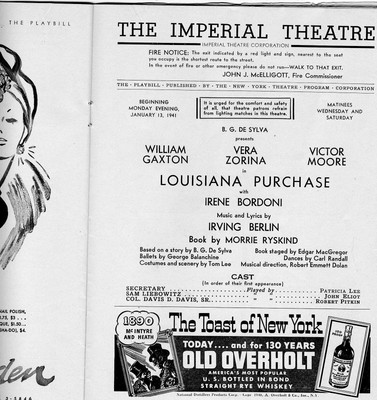 THE PLAYBILL LOUISIANA PURCHASE 1940 ~  William Gaxton Vera Zorina Victor Moore