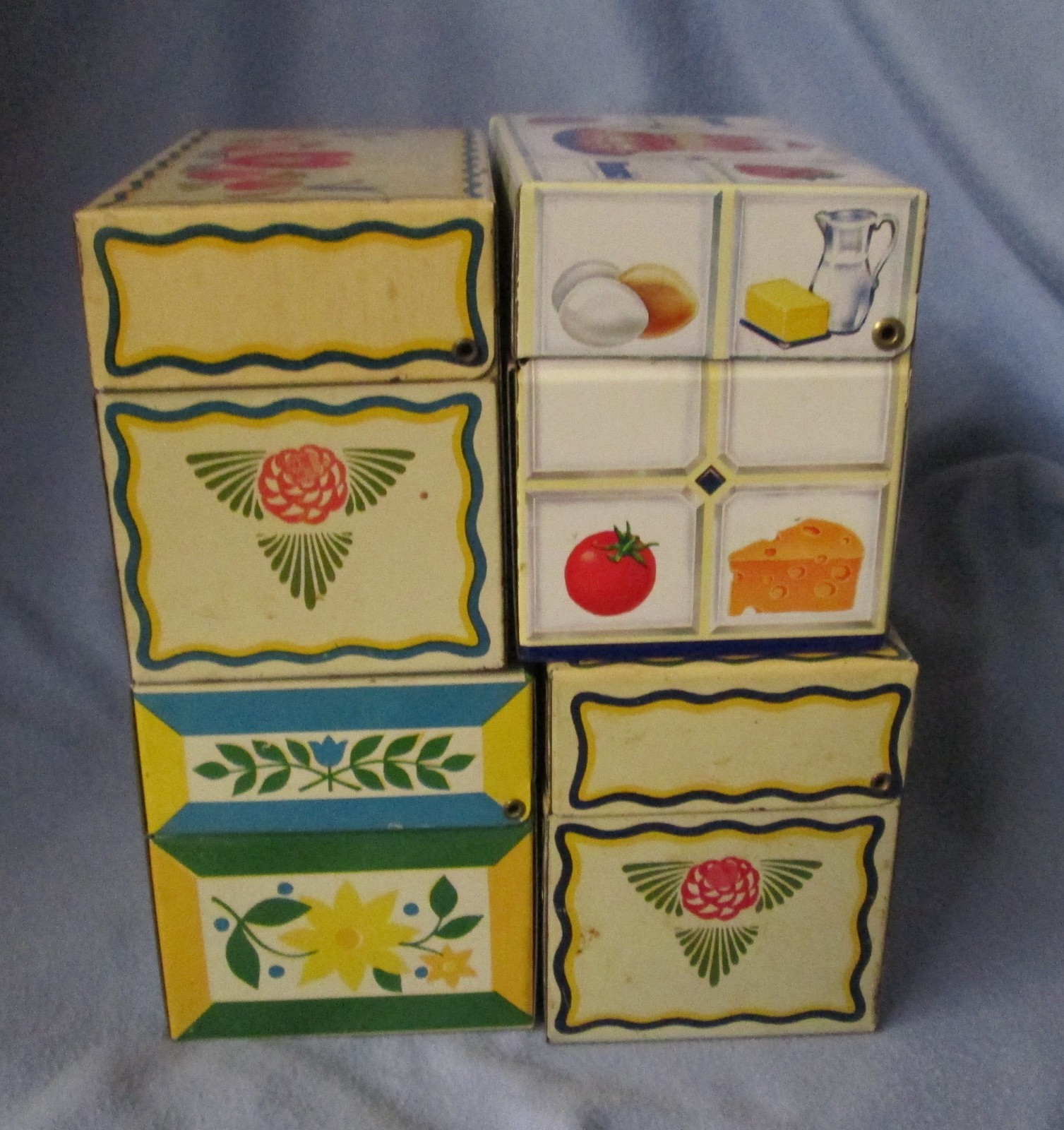 lot of 4 vintage retro metal flip top recipe boxes - no recipes