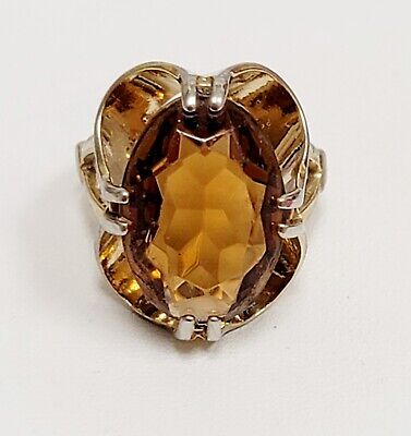 1940s Jewelry Styles and History Vargas 1940s Bold Topaz Glass Yellow Gold Ring Size 7 $25.99 AT vintagedancer.com