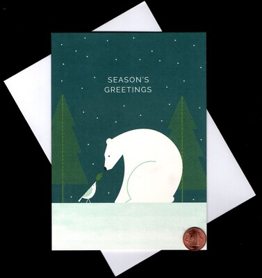 HTF CHRISTMAS Polar Bear Bird Branch Leave Trees Modern Design - Greeting Card