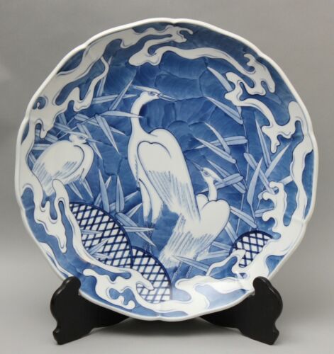 Japanese Arita  hand painted porcelain heron  plate  DD30 