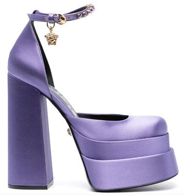 NIB Versace Medusa Aevitas Orchid Purple Satin Crystal Platform Pumps 36 6 $1575