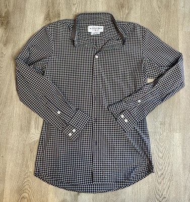 Mizzen Main Shirt Mens Medium Gingham Check Preppy Trim Slim Button Polyester