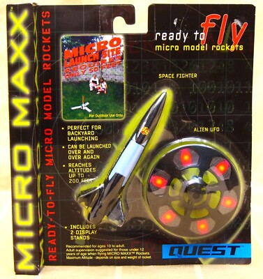 Quest Micro Maxx Ready-To-Fly Model Rockets; Space Fighter and Alien UFO;