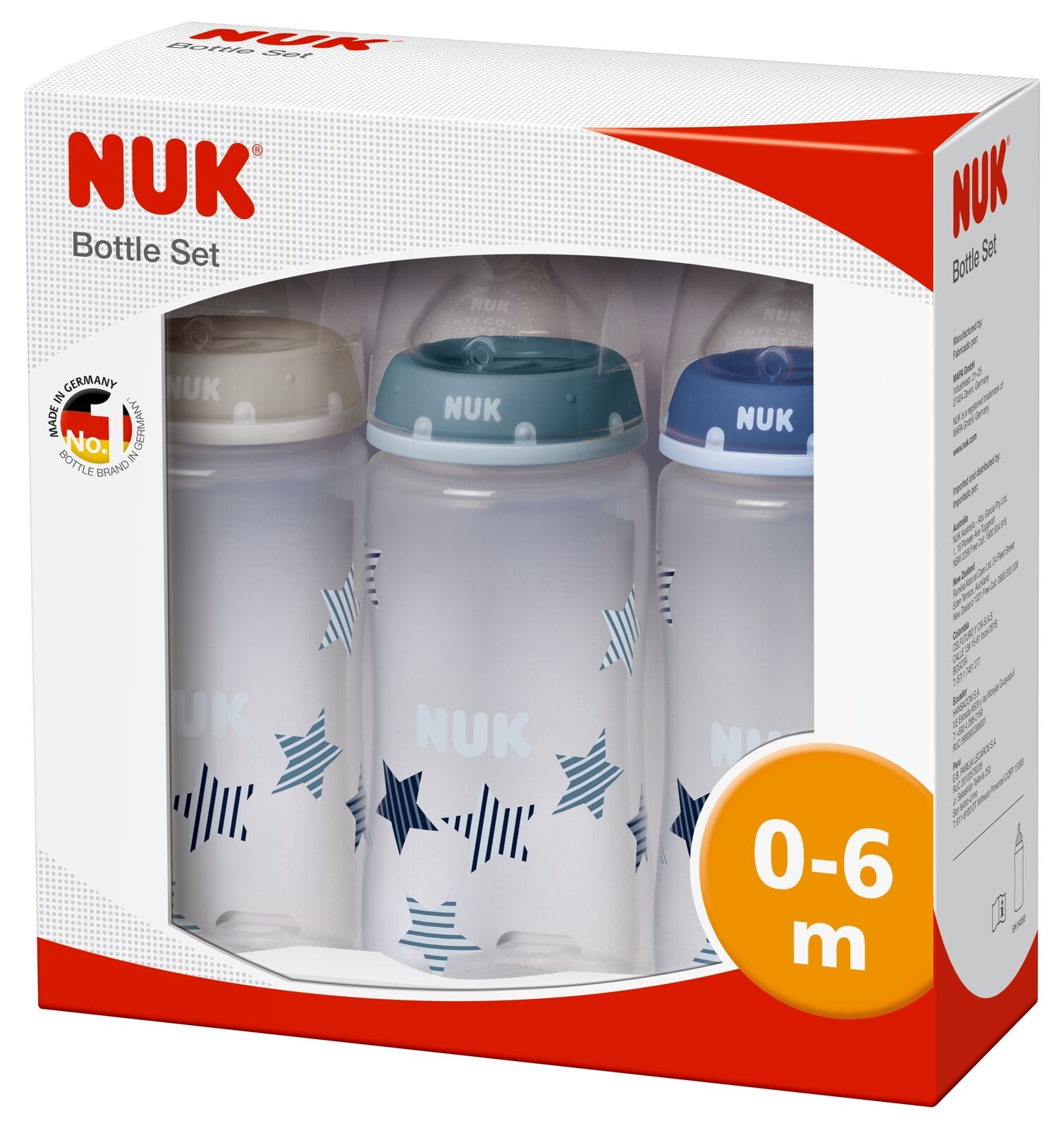 NUK 10225121 First Choice Plus Flaschen-Set Boy, 3 NUK Babyflaschen 300ml, Silik