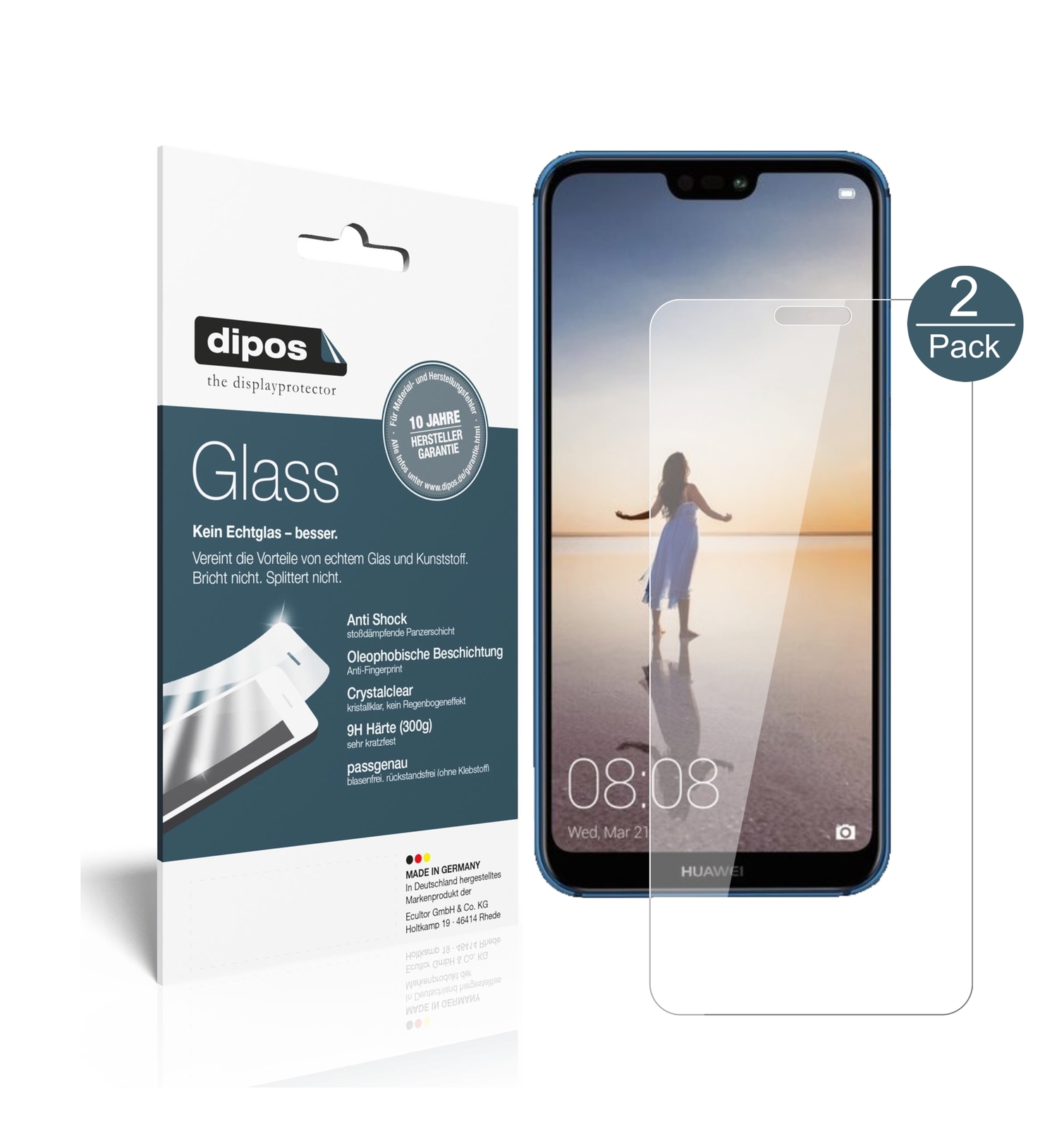 Dipos Vetro Protettivo Flessibile 9H Per Huawei Mate 20 Lite - 2 Pezzi, Antiurto, Trasparente, Anti-impronta, Made In Germany