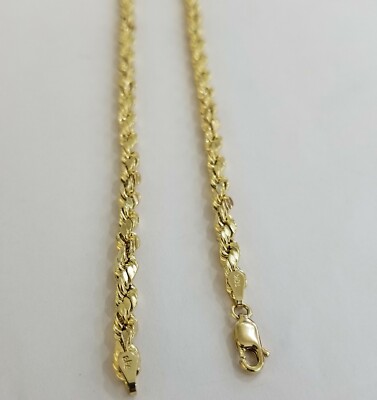 Pre-owned Globalwatches10 Real 10k Yellow Gold Rope Necklace Chain 30" 4mm Lobster Lock Men Diamond Cut