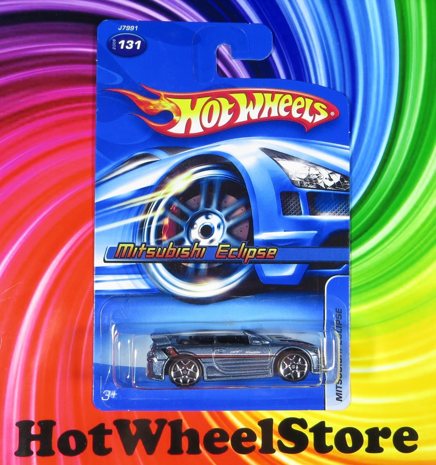 2006 Hot Wheels Steel Blue MITSUBISHI ECLIPSE Card #131 HW33