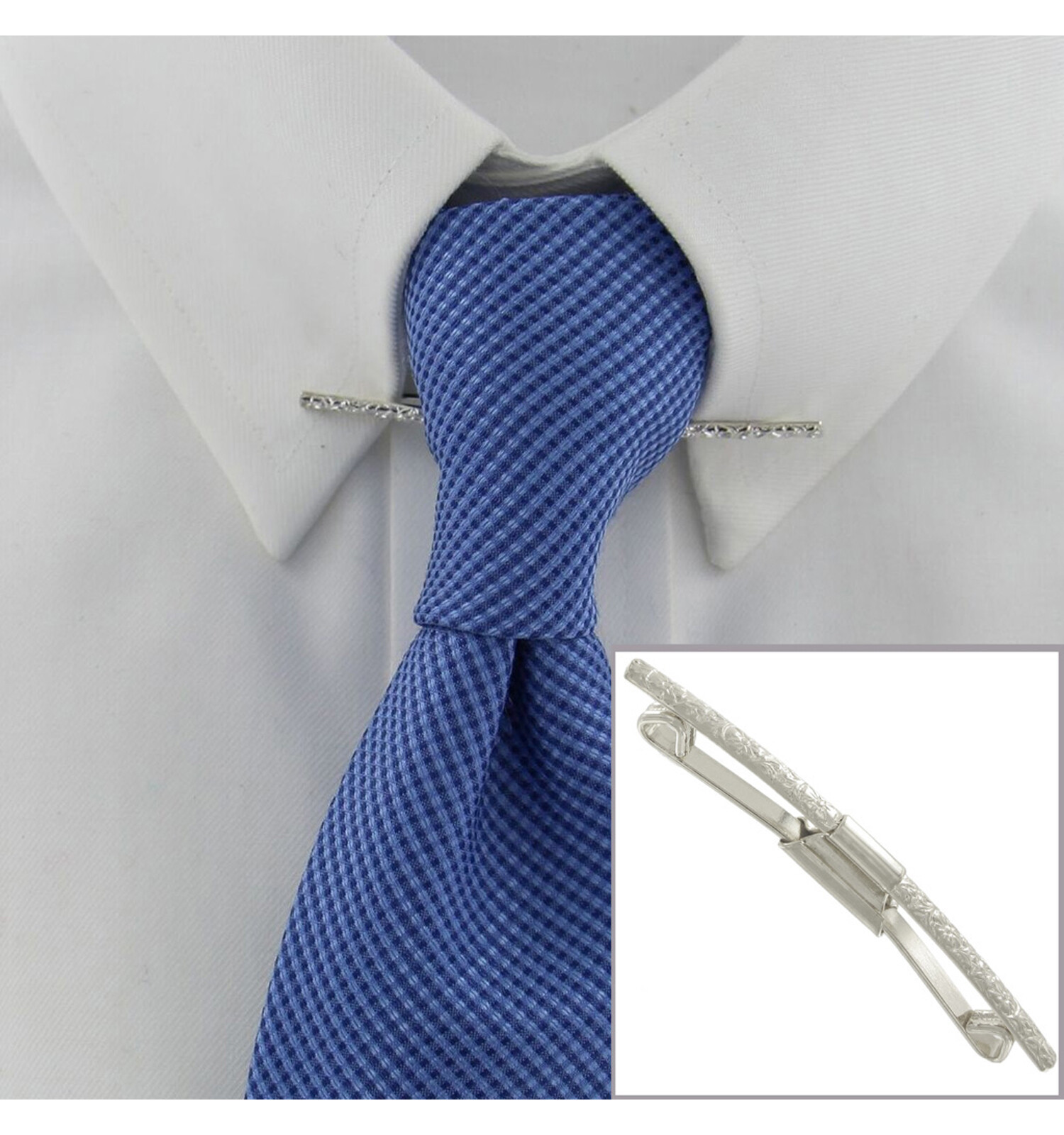 アクセサリーその他 Logo Engraved Clip Ky & Co Silver Tone Mens Floral Collar Bar Clip 2 1/2