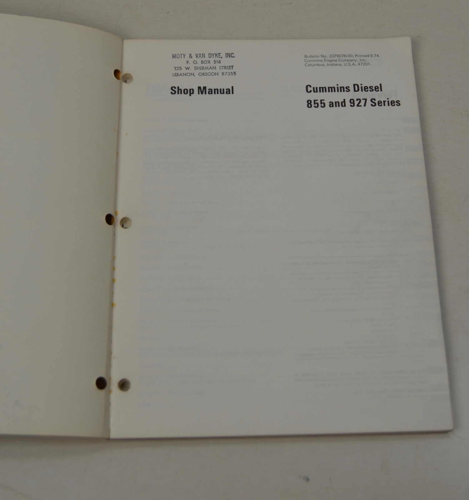 Original OE Cummins Diesel 855 927 Series Shop Manual