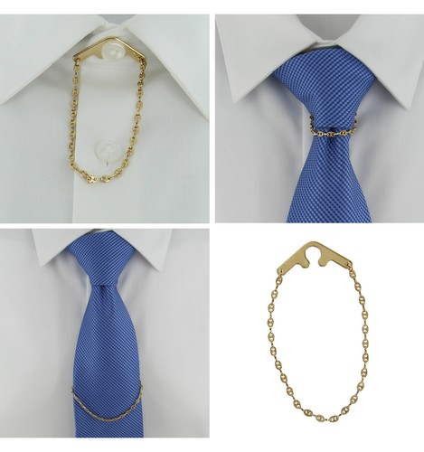 Tie Chain Fancy Link Yellow Gold Button Hole Attachment USA