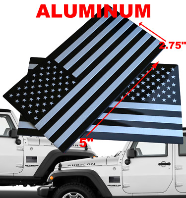 3D METAL American Flag Decal Sticker MIRROR Set Truck, Car 5'' x 2.75''
