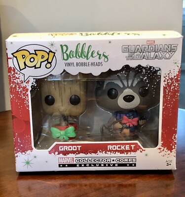  Funko Pop!Bobblers Guardians of the Galaxy Groot Rocket Marvel Collector Corps
