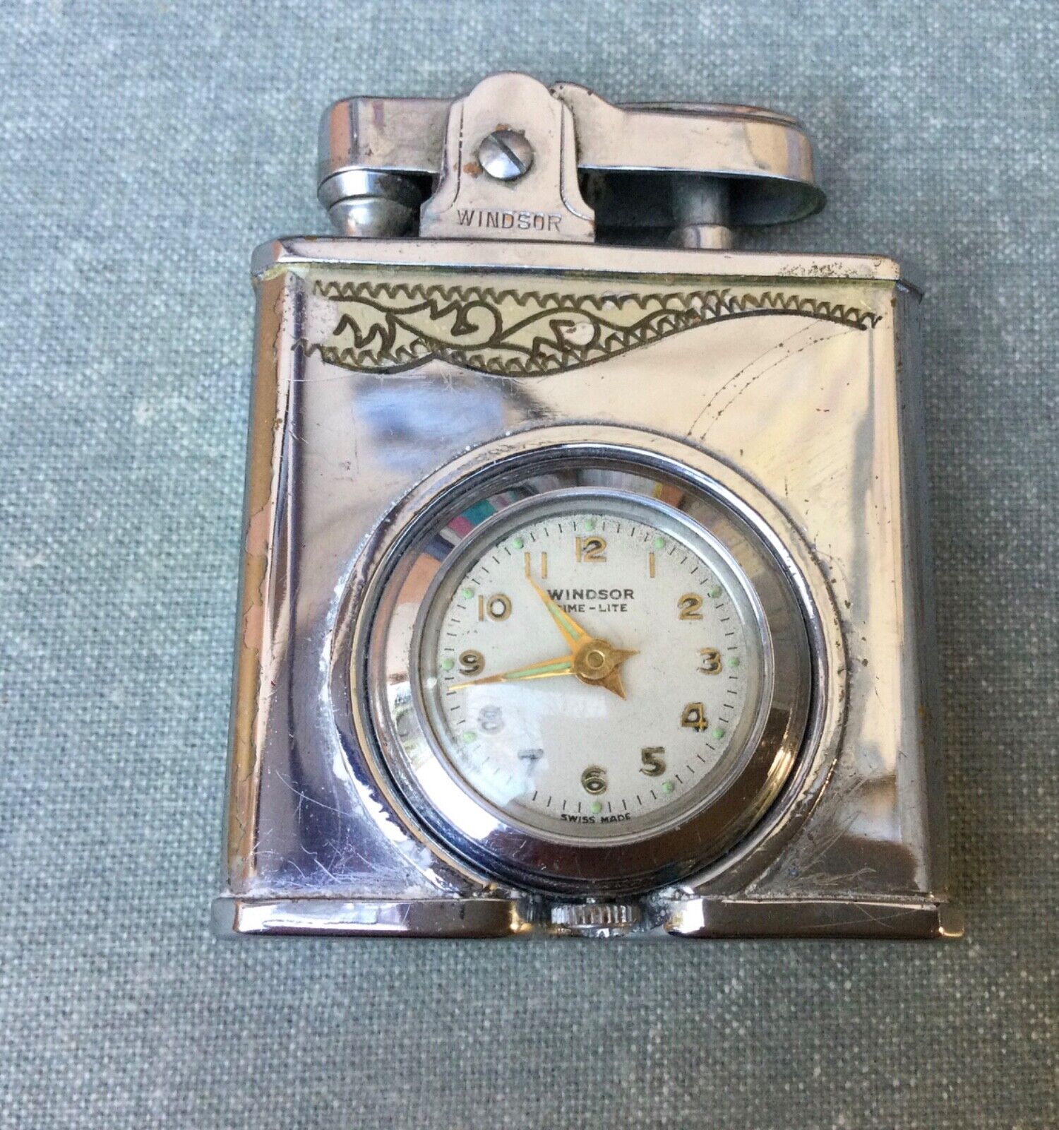 Windsor De Luxe Petrol Lighter with Watch Japan Rare Works Windsor De Luxe Petrol Lighter with Watch Japan Rare Works