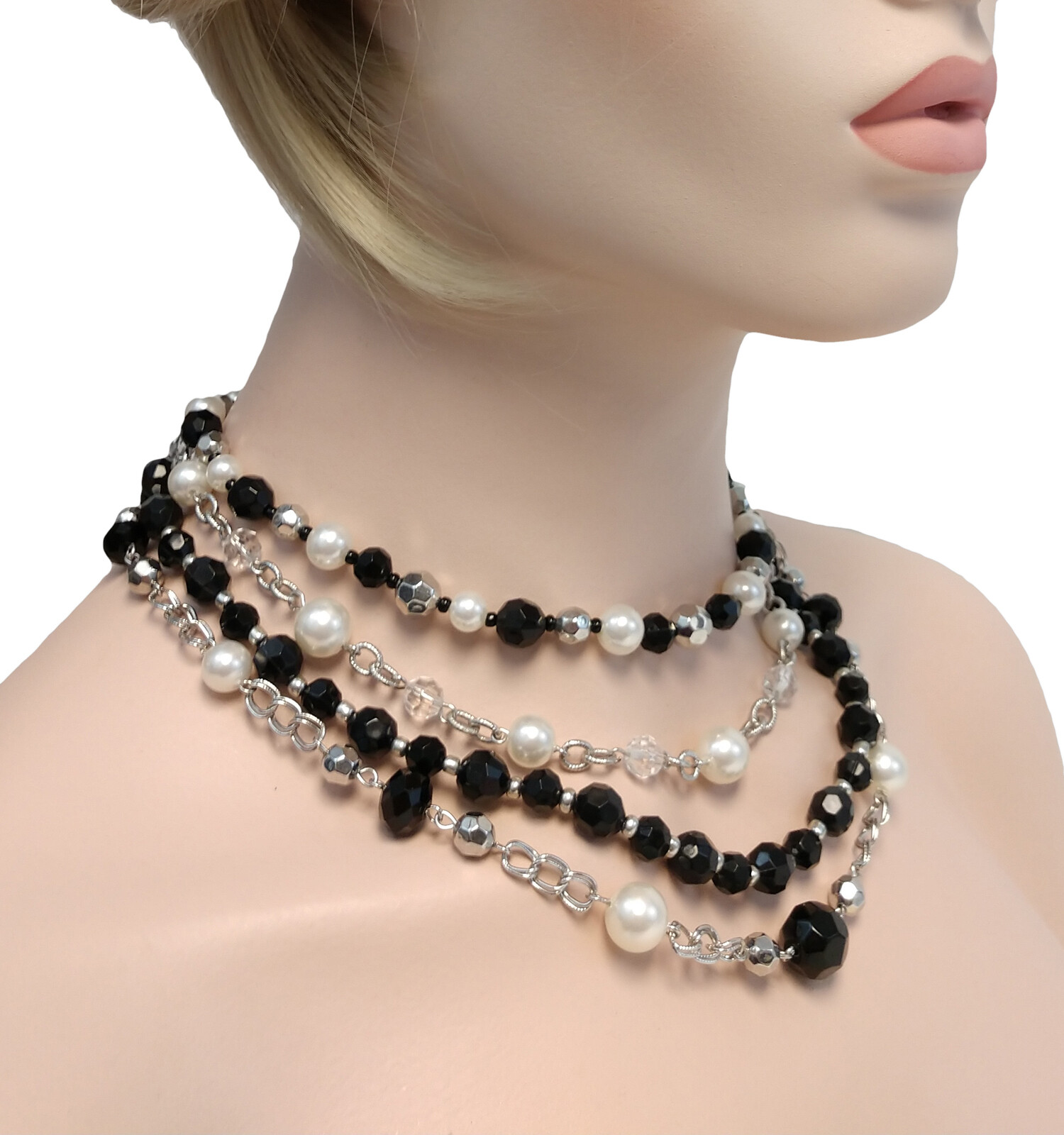 Premier Designs Layered Black Faux Pearl Crystal Beaded