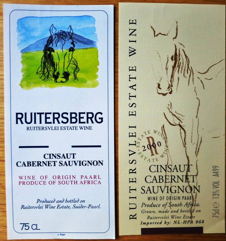 Etiquette Vin South Africa Ruitersvlei Cinsault Cabernt Sauvignon 00 Wine Labels