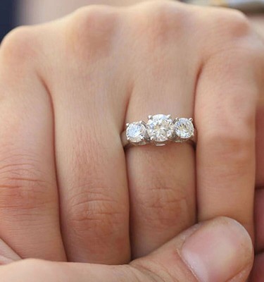 2.00 Ct Round Lab-Created Three Stone Engagement Ring 14K White Gold Plated