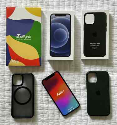 Black Apple iPhone 12 Mini - A2176 - 64 GB - Unlocked - 2 Cases and Original Box