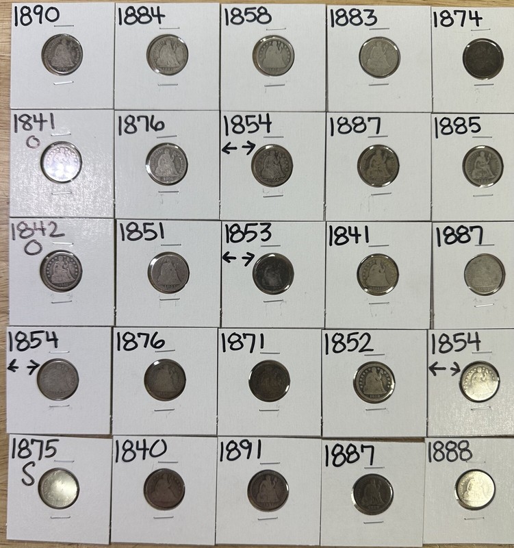 LOT OF 10 Antique Seated Liberty Silver Dime Fair to AG Random Date FULL DATE! 