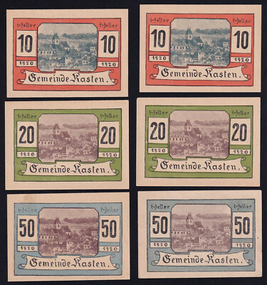 6x Österreich Austria Kasten: je 2x 10, 20 + 50 Heller 1920 - Gemeindestempel