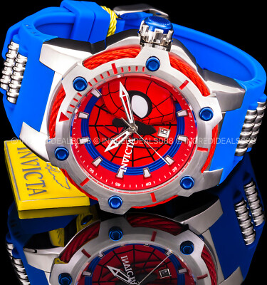 Invicta Mens MARVEL SPIDERMAN BOLT VIPER Silver Bue Red Dial Strap Lt Ed Watch