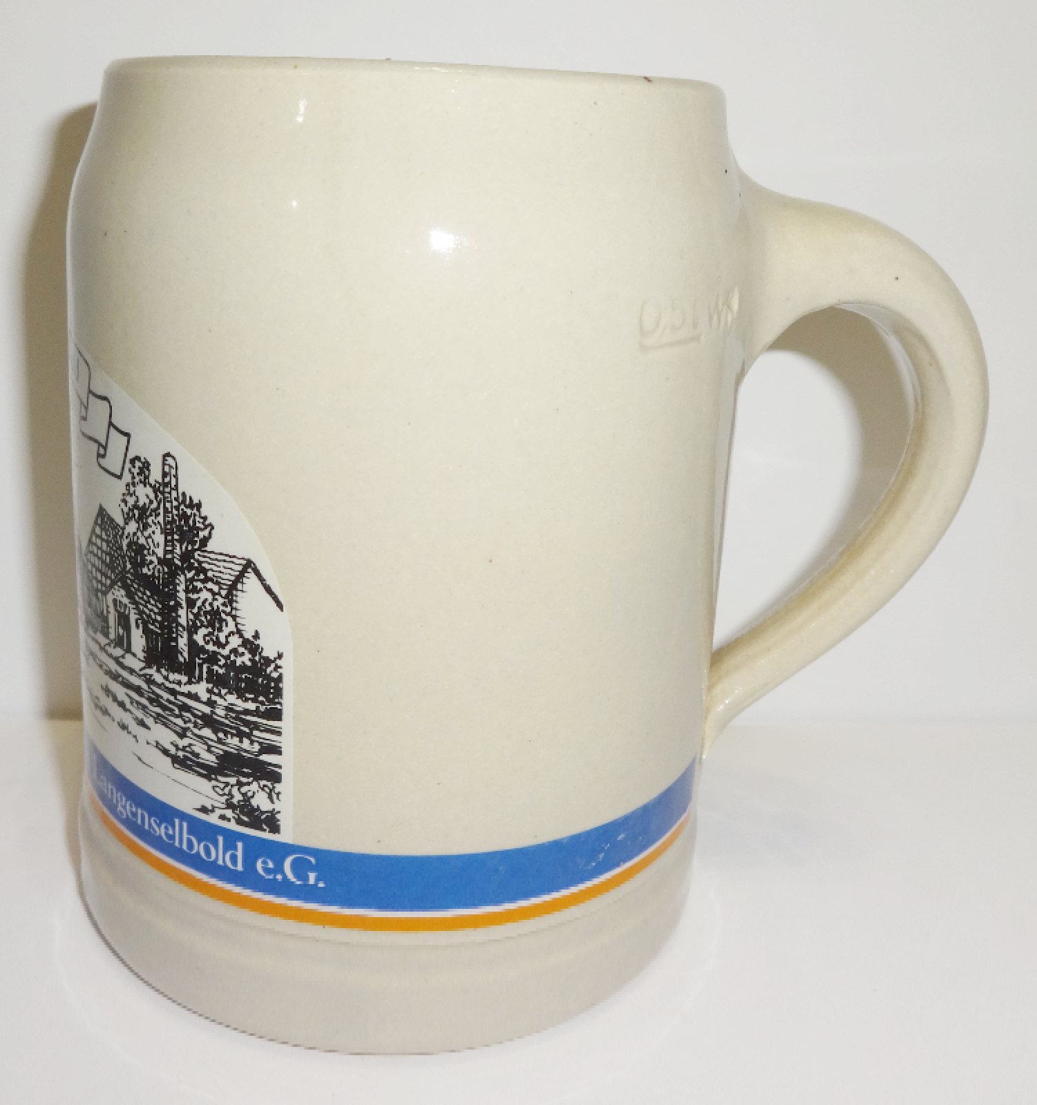 875 Jahre Langenselbold Volksbank German Pottery Stoneware .5 L Beer Stein MUG