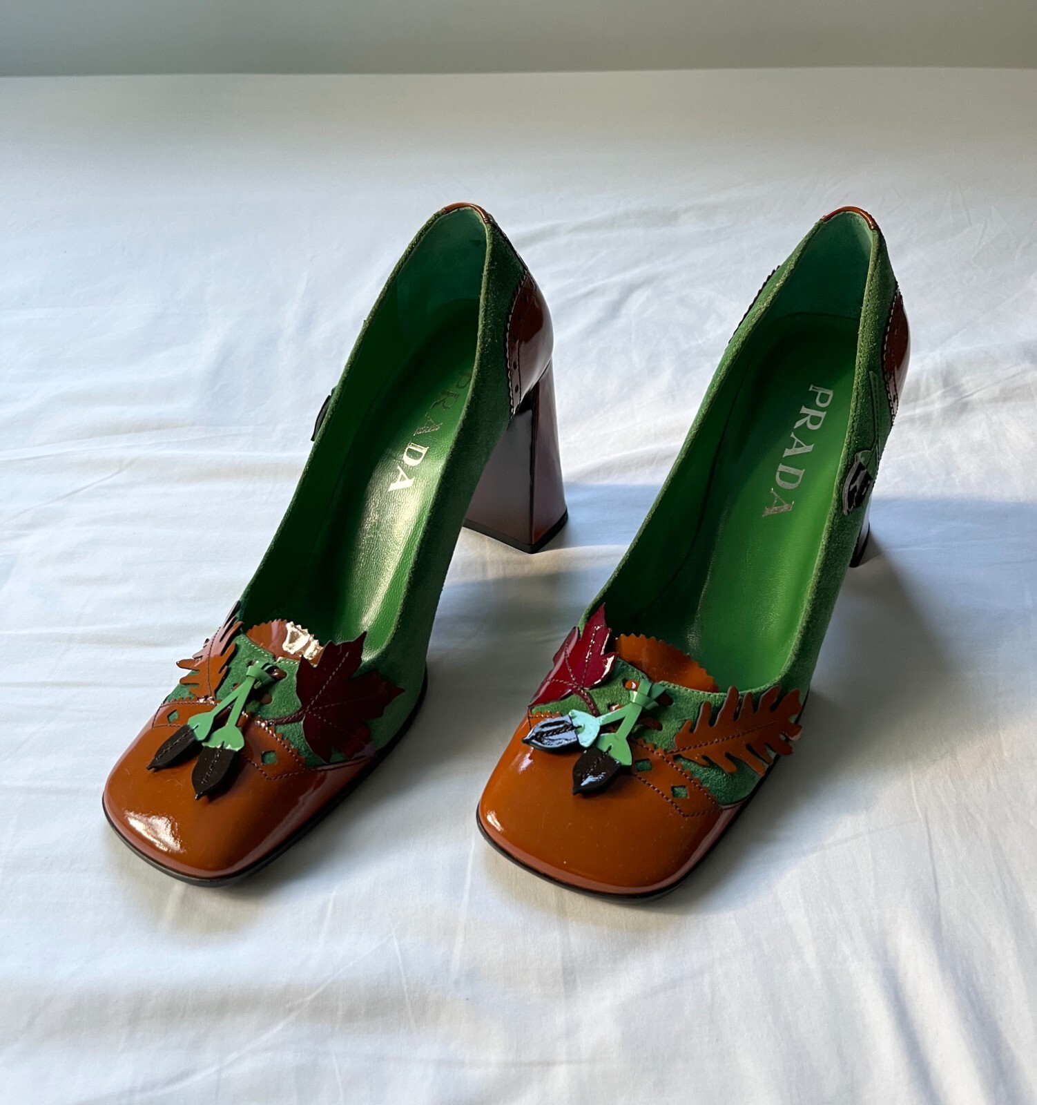 Vintage Prada Acorn & Oak Leaf Suede Heels 37 | eBay Vintage Prada Acorn & Oak Leaf Suede Heels 37 | eBay