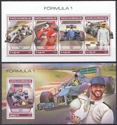 HM1364 2018 MOZAMBIQUE FORMULA 1 AUTO RACING HAMILTON VETTEL #9739-2+BL1388 MNH