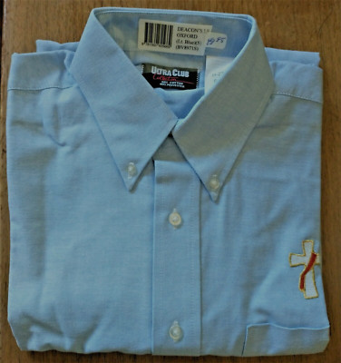 Light Blue Long Sleeve Oxford Shirt with Embroidered Deacon's Cross