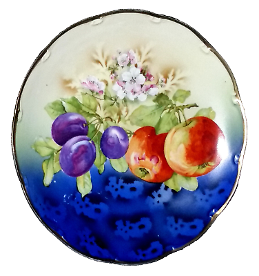 Charger, Plate, Art Nouveau, Porcelain, Germany, Paintd Peaches,Plums, 1900, 12"