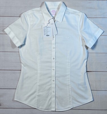 NWT Brooks Brothers Womens Shirt White 4 Oxford Supima  Cotton Short Sleeve $69