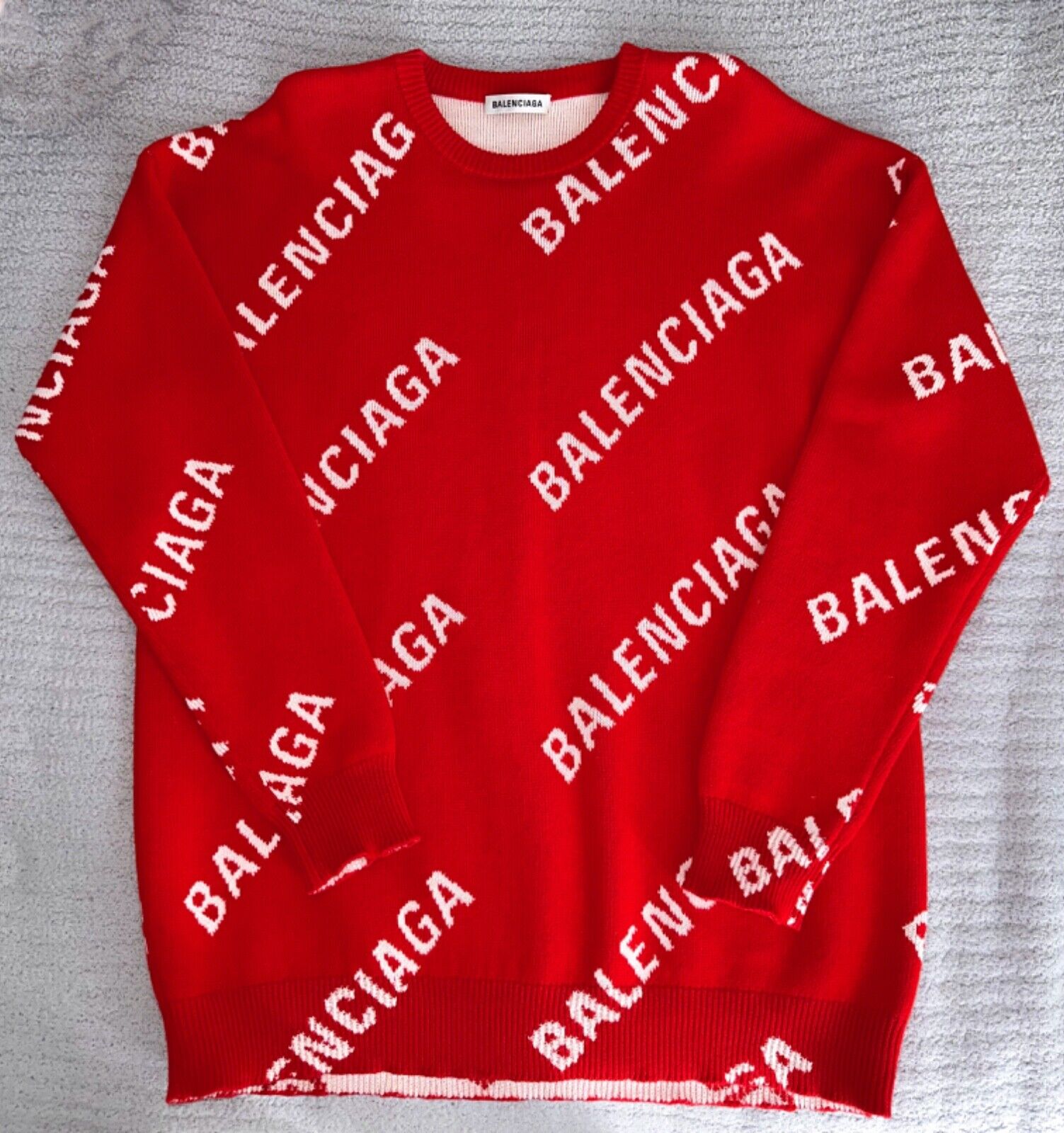 Balenciaga Red Allover Logo Sweater Unisex | eBay Balenciaga Red Allover Logo Sweater Unisex | eBay