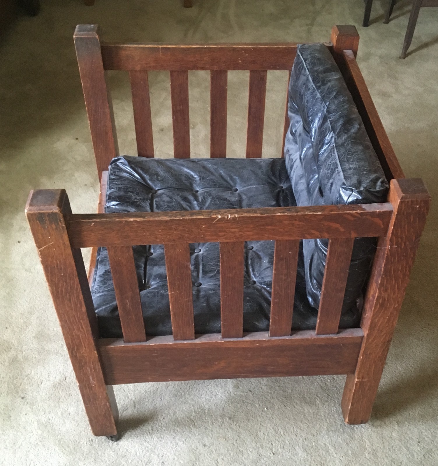 Antique Mission Oak Arts & Crafts Cube Chair (Stickley Design)