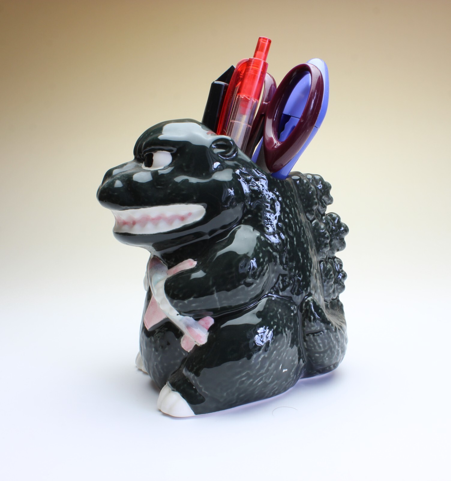 Godzilla Ceramic Pen Pencil Holder Desk Organizer 1994 Japan