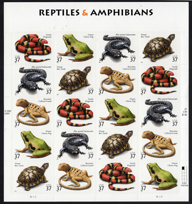 2003 US 3814-3818 37c Reptiles & Amphibians Full Sheet of 20