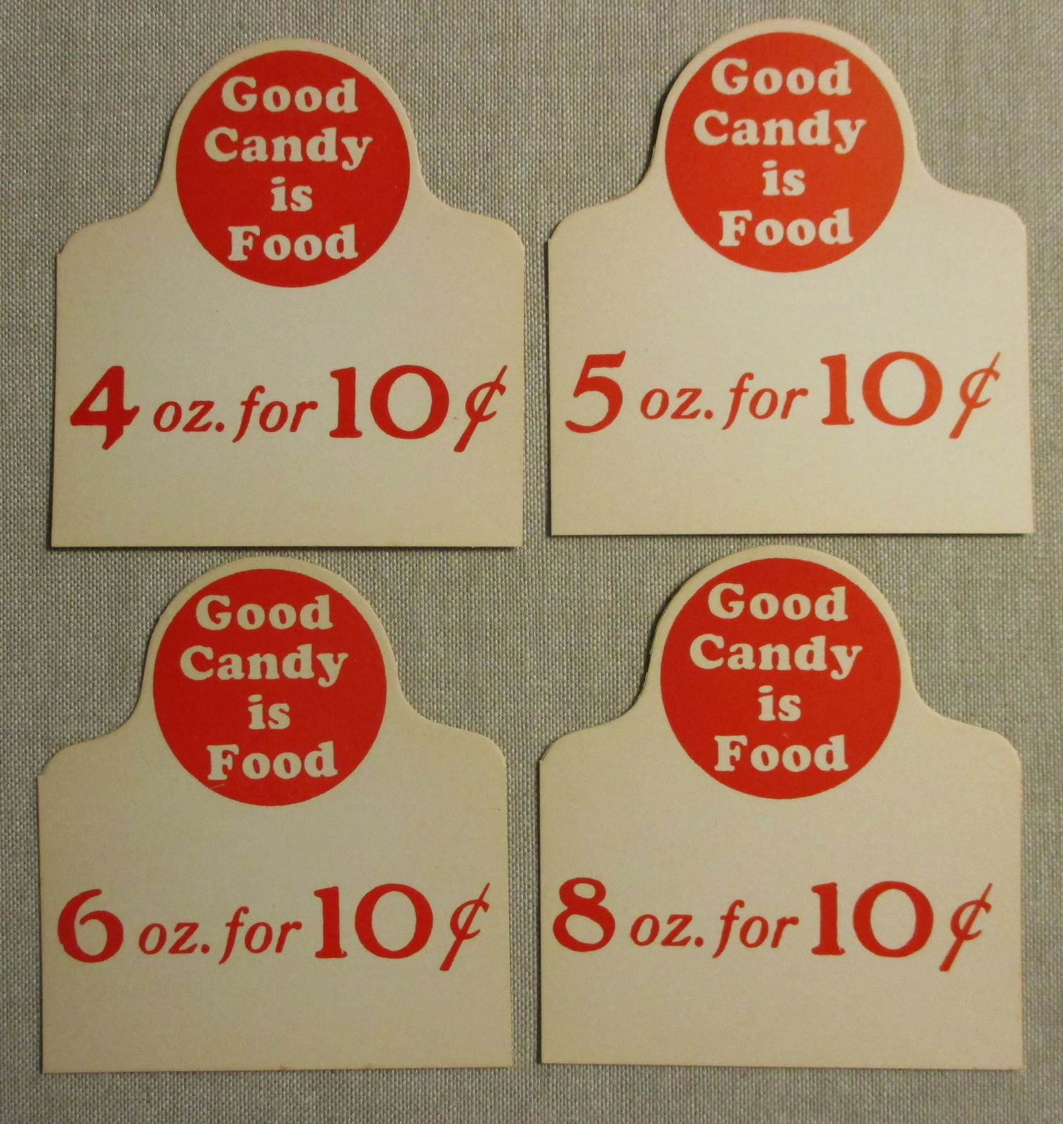 Vintage Food Advertising-CANDY COUNTER-STORE DISPLAY PRICE CARDS-Paper Label-Red