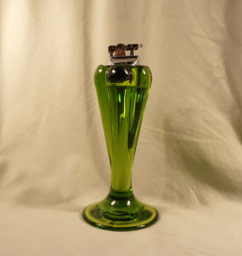 Viking Cigarette Lighter Green Glass 6.5 Inches Tall Excellent Condition
