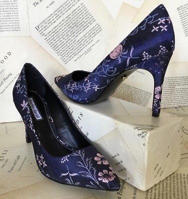 

Anthropologie Charles David Туфли на каблуке сине-розового цвета из атласа с цветочным принтом на шпильке 10 NIB, Navy blue * pink, Flowers