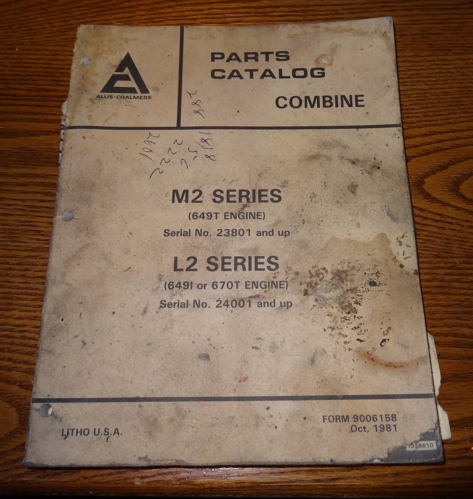 Allis Chalmers Parts Catalog Combine M2 Series L2 Series #23801/#24 Vintage JM