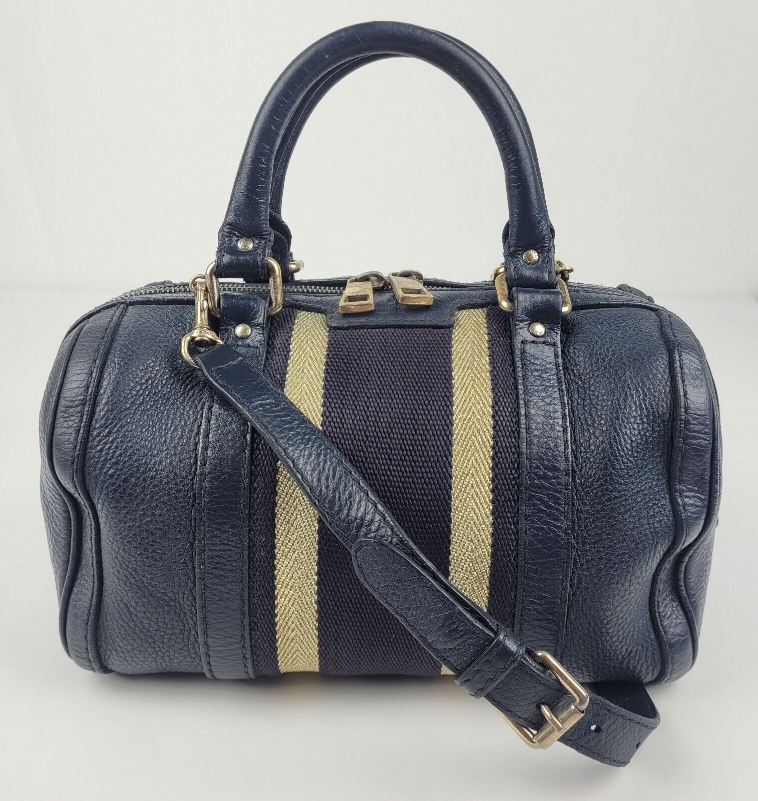 Gucci Dark Blue Leather Mini Boston Bag with Black/Gold Gucci Dark Blue Leather Mini Boston Bag with Black/Gold
