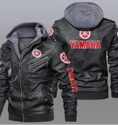 Handmade Real Leather Removeable Hood Yamaha Jacket - Halloween sale