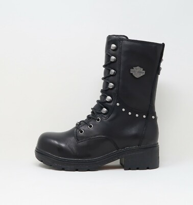 HARLEY DAVIDSON Women Cherwell Leather Mid Calf Steel Toes Black Boots