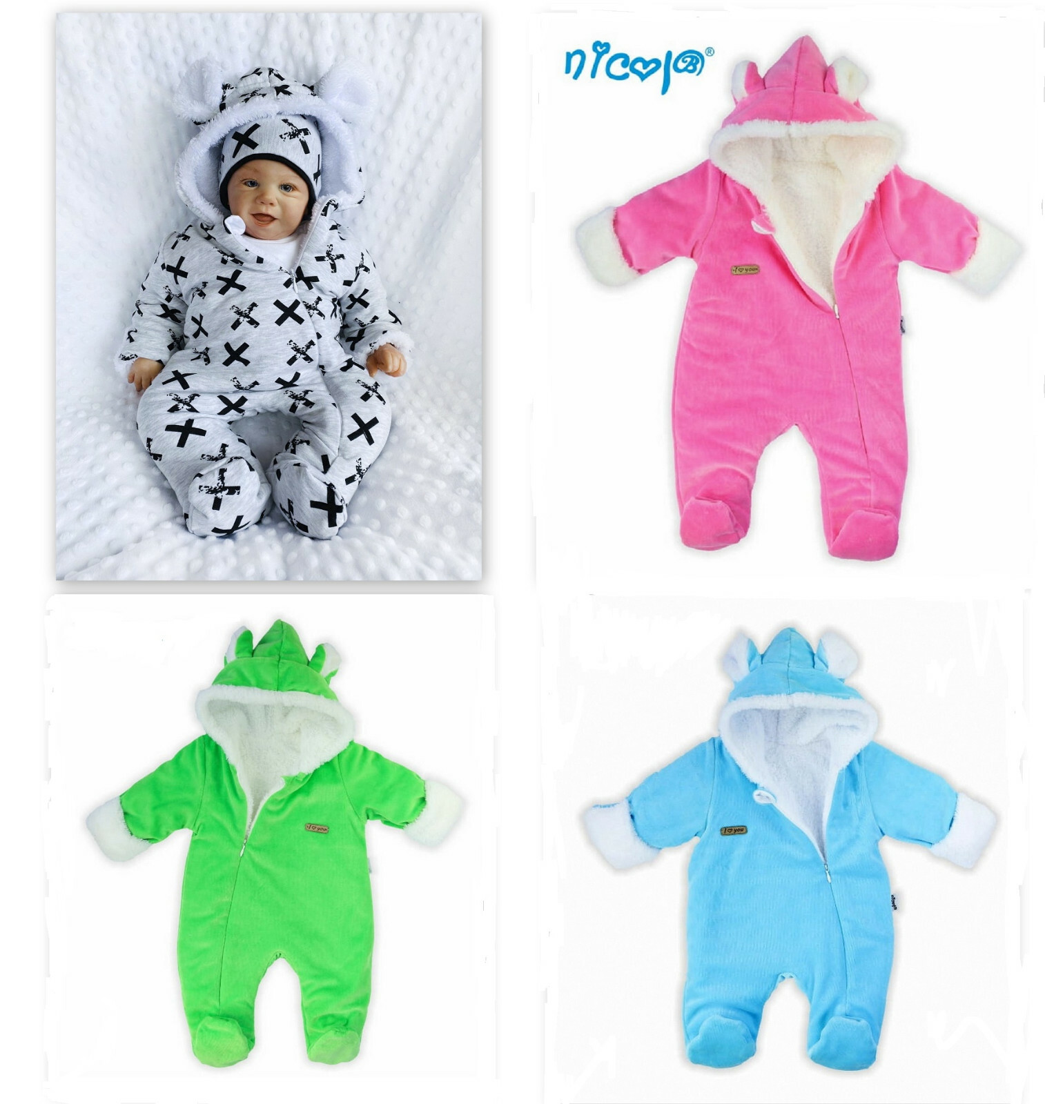 Baby Schneeanzug Winter Overall Fell Gr.56 62 Blau Rosa Grün Erstausstattung Neu