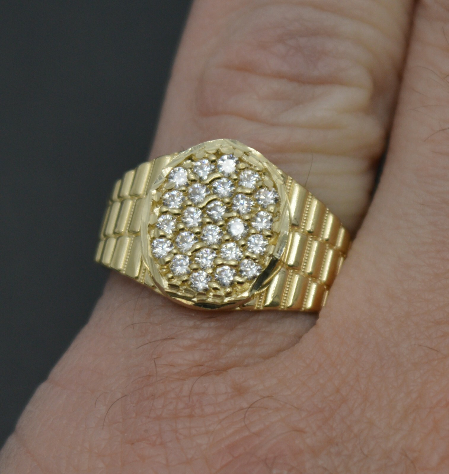 Pre-owned Pinky Real Solid 10k Yellow Gold Mens  Railroad Oval Ring Cz 13mm All Sizes