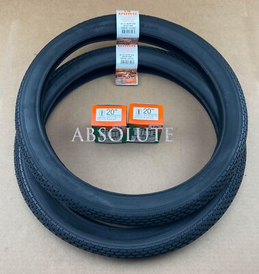 PAIR OF BLACK BICYCLE DURO SEMI-SLICK TIRE W/TUBE IN 20 X 2.125 BRICK TREAD