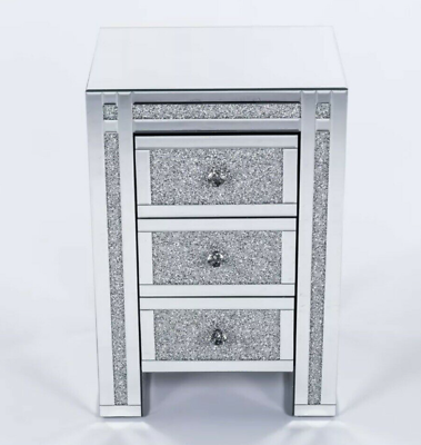 Mirrored Crushed Crystal Diamond Bedside Table Cabinet End Table