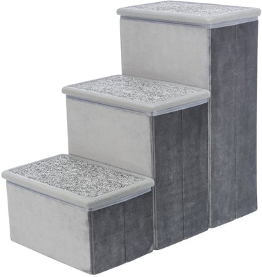 TRIXIE 3-Step Foldable Velour Pet Stairs with Storage, Gray