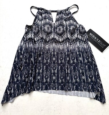 Miraclesuit Tankini Bikini Swim Top New Silver Shores Blue Peephole Multi 14