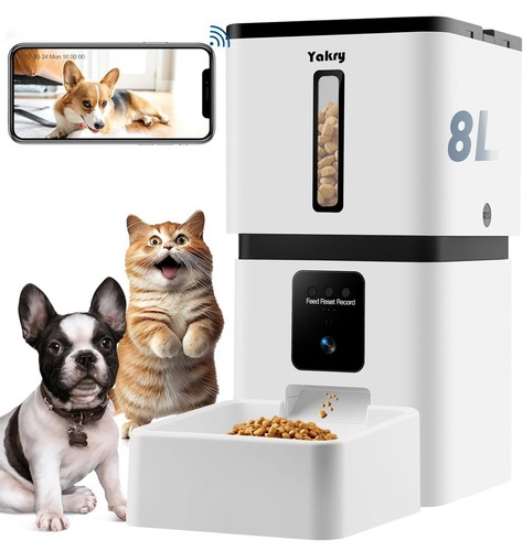 YAKRY Automatic Pet Feeder with Camera:33 Cups 5G App Control-HD